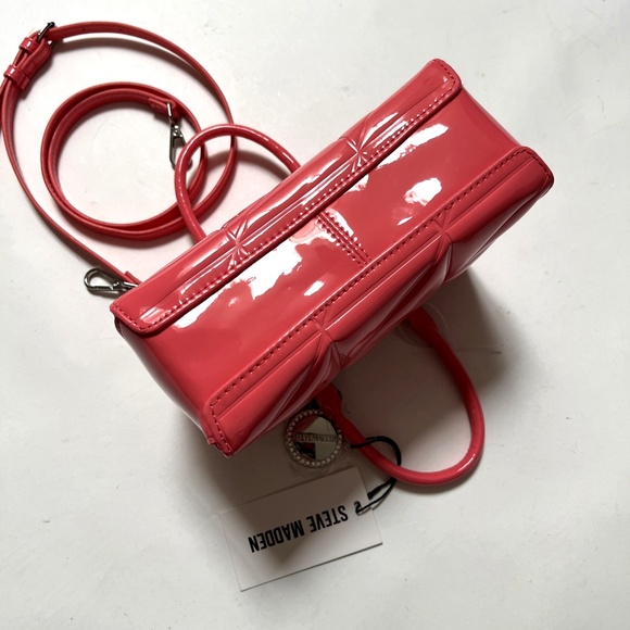 NWT Steve Madden Coral Patent Quilted Small Satchel Crossbody Bag Rhinestone - Picture 6 of 9